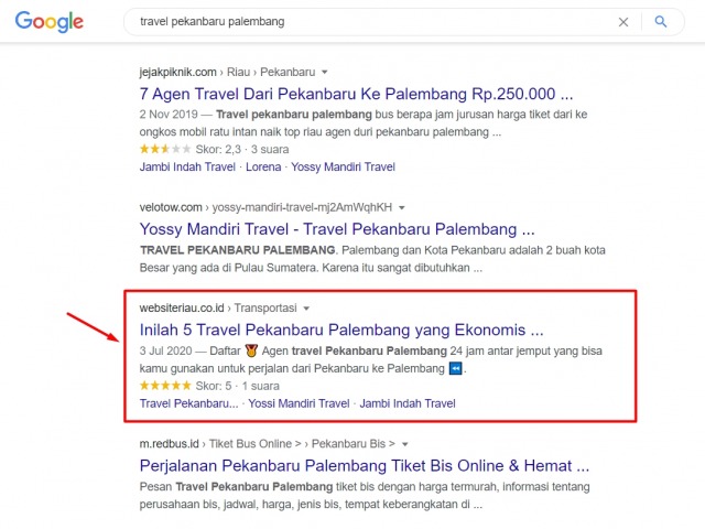 SEO Travel Pekanbaru Palembang